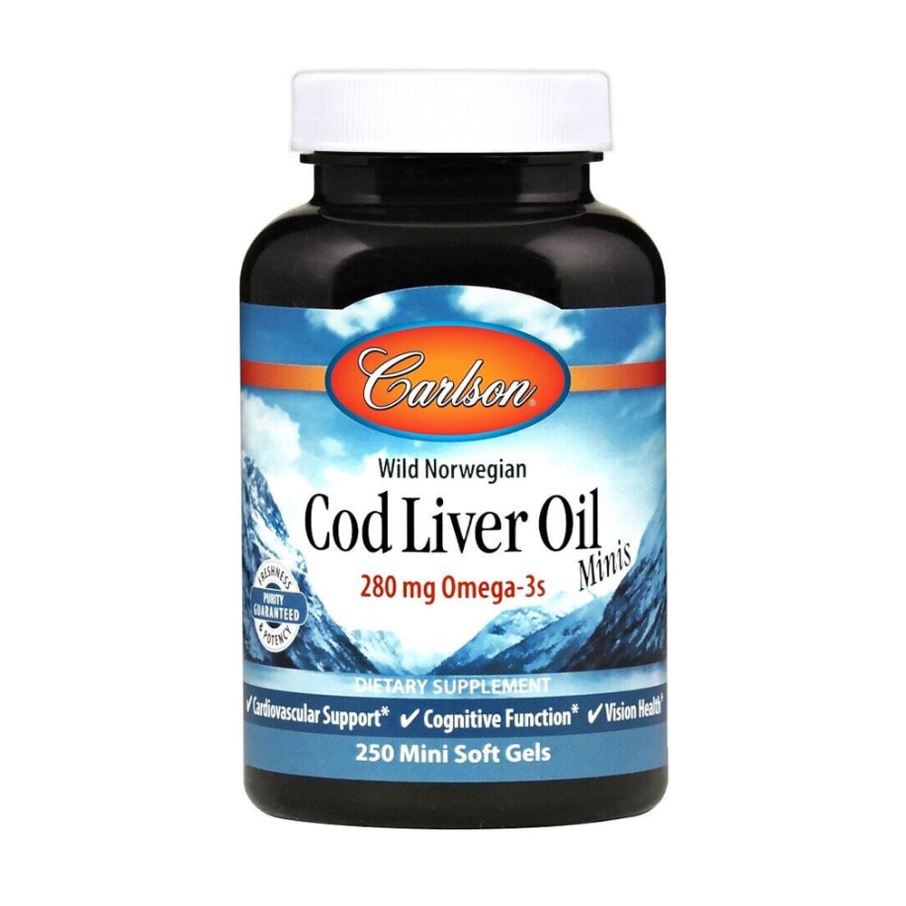 Олія печінки норвезької тріски Carlson Labs Cod Liver Oil Minis Omega-3s 280 мг, 250 гелевих капсул